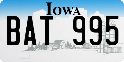 IA license plate BAT995