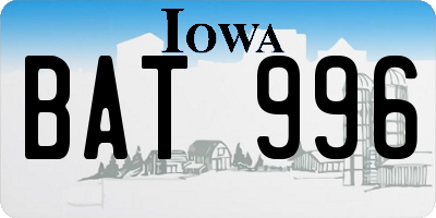 IA license plate BAT996