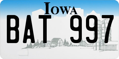 IA license plate BAT997