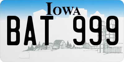 IA license plate BAT999