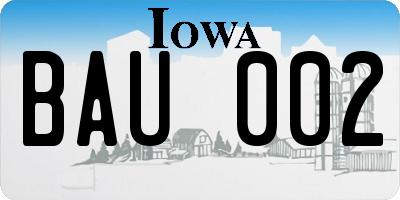 IA license plate BAU002