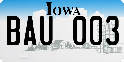 IA license plate BAU003