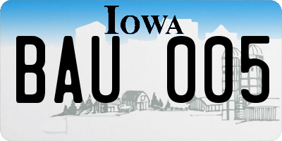 IA license plate BAU005