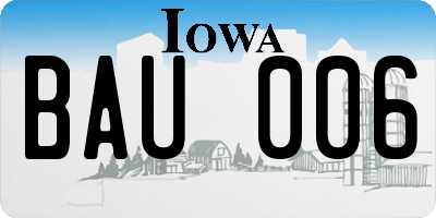 IA license plate BAU006