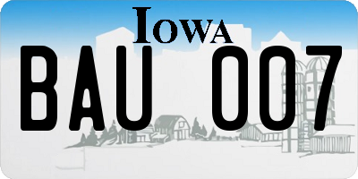 IA license plate BAU007