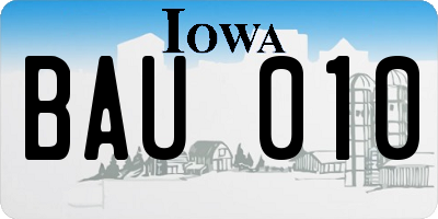 IA license plate BAU010
