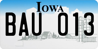 IA license plate BAU013