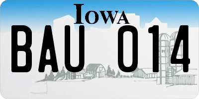 IA license plate BAU014