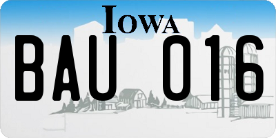 IA license plate BAU016