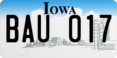 IA license plate BAU017