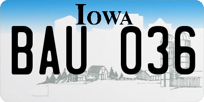 IA license plate BAU036