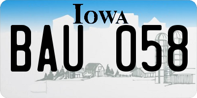 IA license plate BAU058