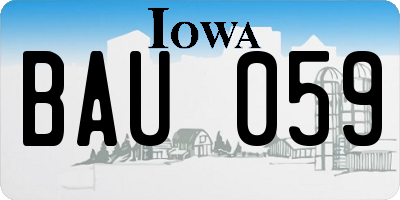 IA license plate BAU059