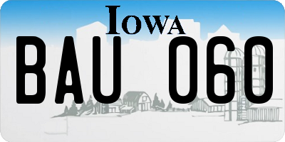 IA license plate BAU060