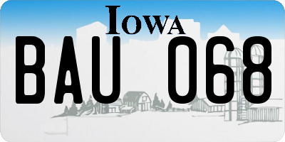 IA license plate BAU068