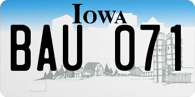 IA license plate BAU071
