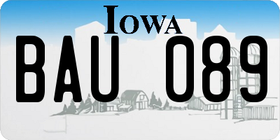 IA license plate BAU089