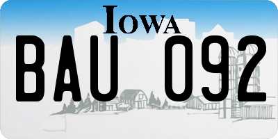 IA license plate BAU092