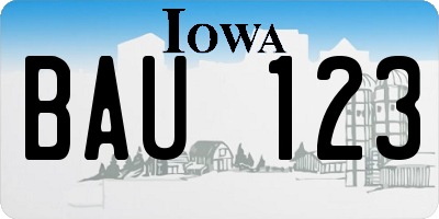 IA license plate BAU123