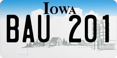 IA license plate BAU201