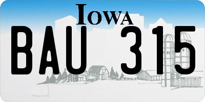 IA license plate BAU315