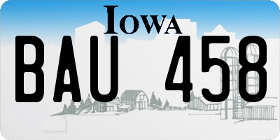 IA license plate BAU458