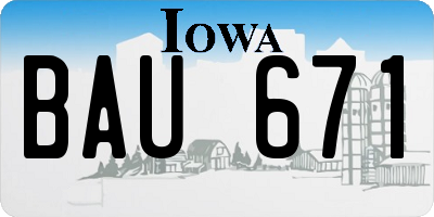 IA license plate BAU671
