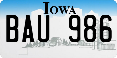 IA license plate BAU986