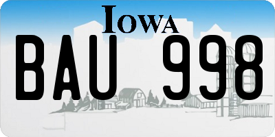 IA license plate BAU998
