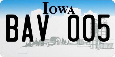 IA license plate BAV005
