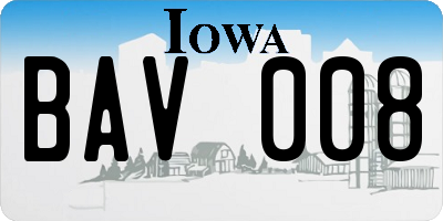 IA license plate BAV008