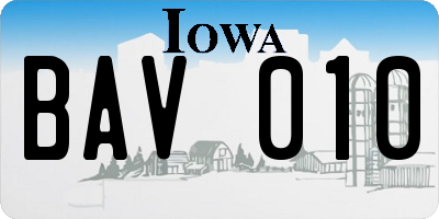 IA license plate BAV010