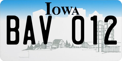 IA license plate BAV012