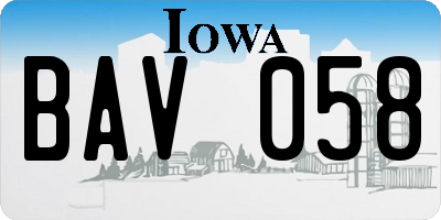 IA license plate BAV058