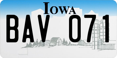 IA license plate BAV071