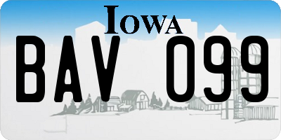 IA license plate BAV099