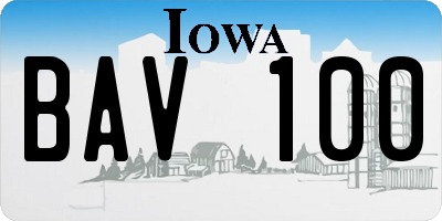 IA license plate BAV100