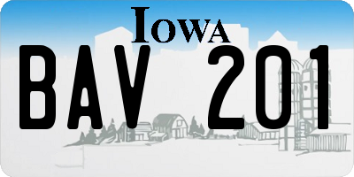 IA license plate BAV201