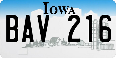 IA license plate BAV216