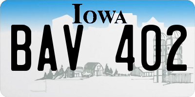 IA license plate BAV402