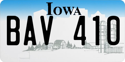 IA license plate BAV410