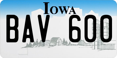 IA license plate BAV600