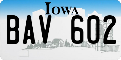 IA license plate BAV602