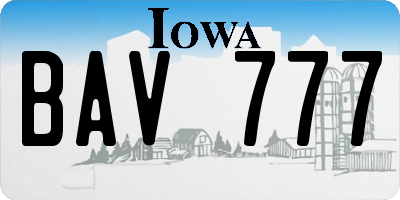 IA license plate BAV777