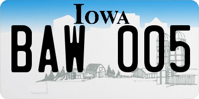IA license plate BAW005