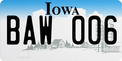 IA license plate BAW006