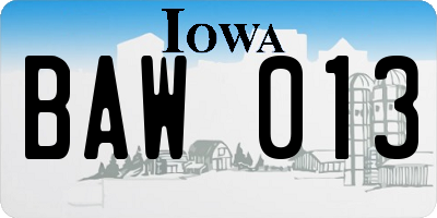IA license plate BAW013