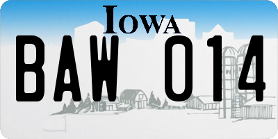 IA license plate BAW014