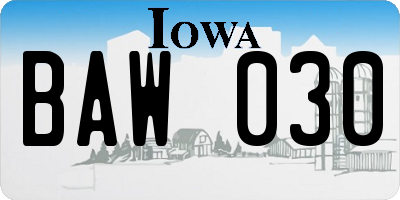 IA license plate BAW030