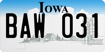 IA license plate BAW031